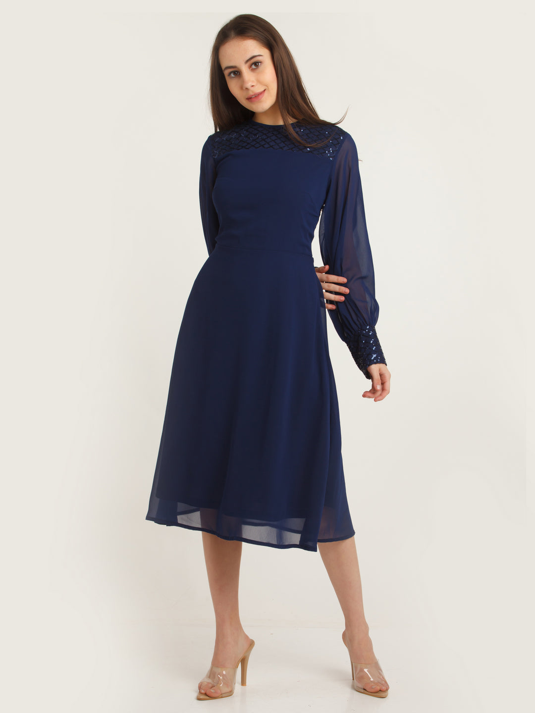 Blue Embellished Midi Dress