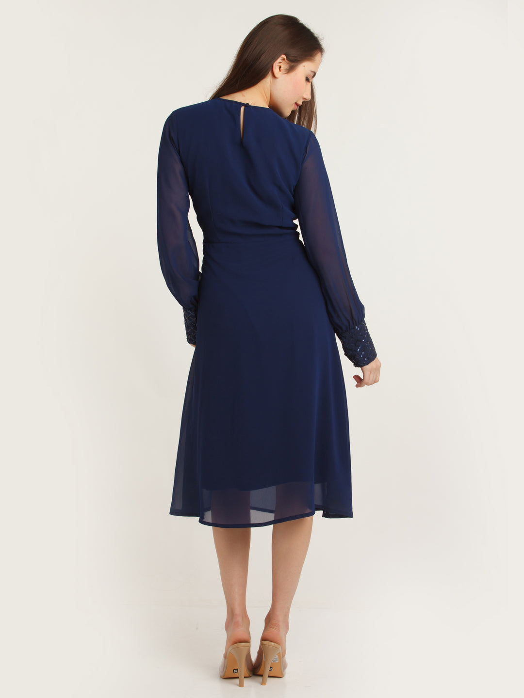 Blue Embellished Midi Dress