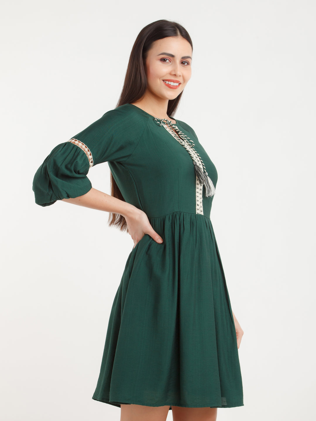 Green Solid Short Dress