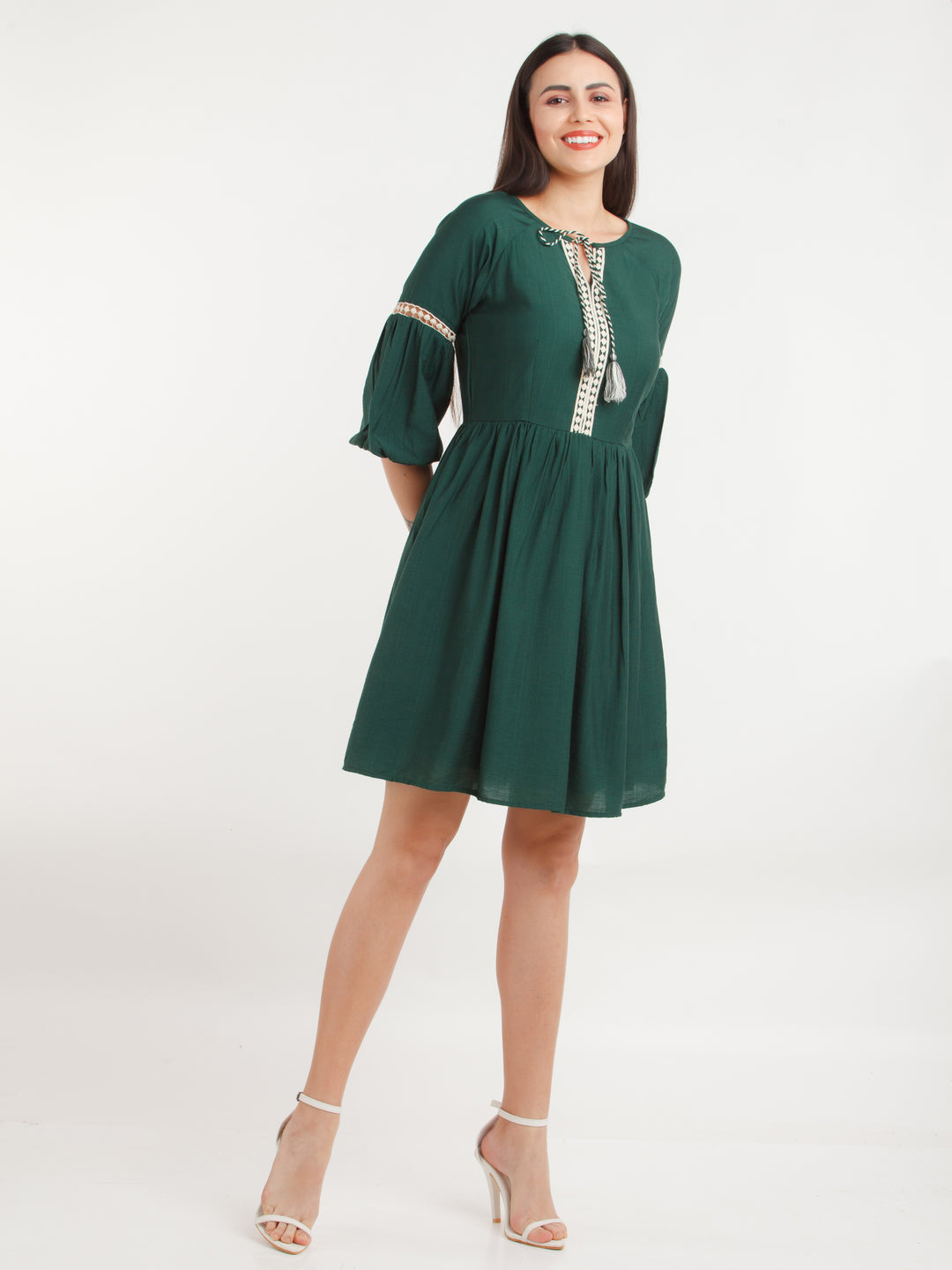 Green Solid Short Dress