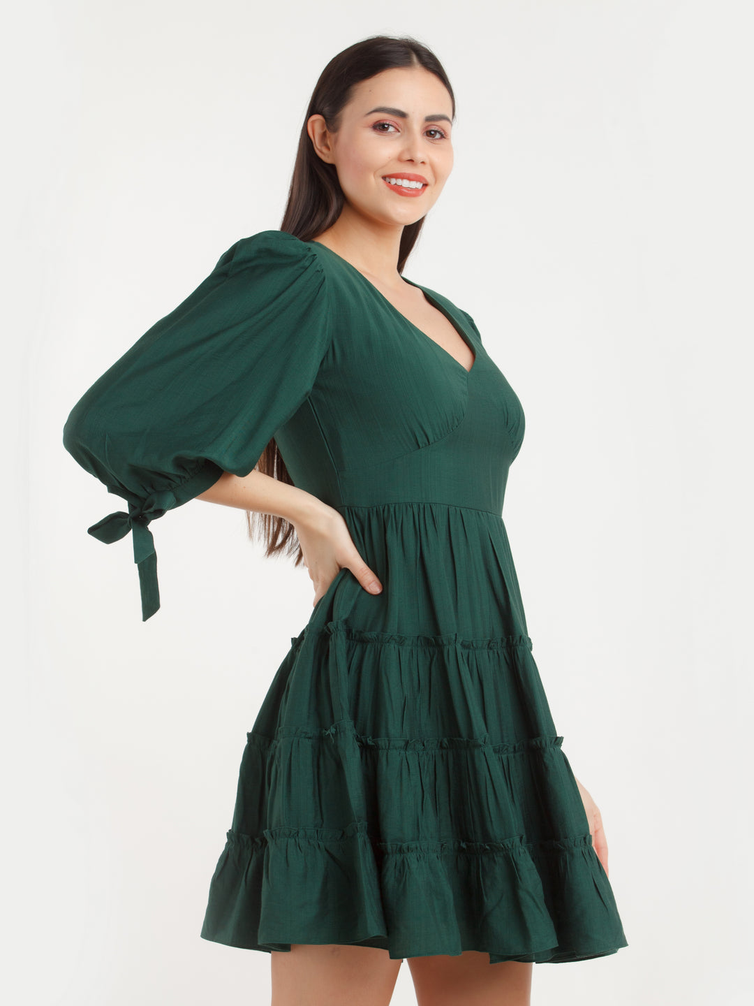 Green Solid Mini Dress