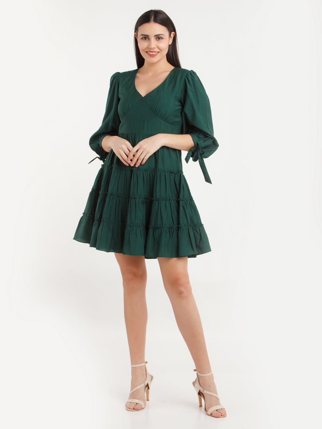 Green Solid Mini Dress