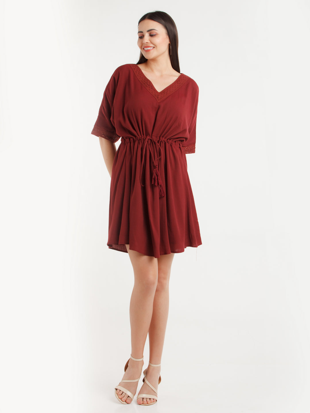 Maroon Solid Mini Dress