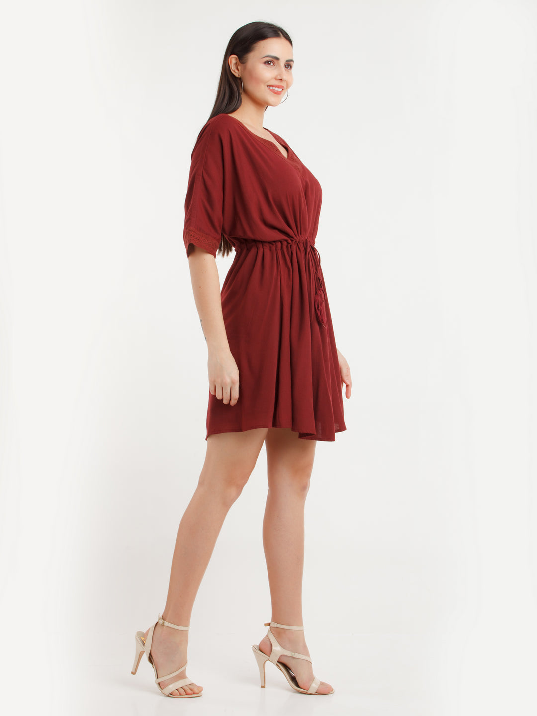 Maroon Solid Mini Dress