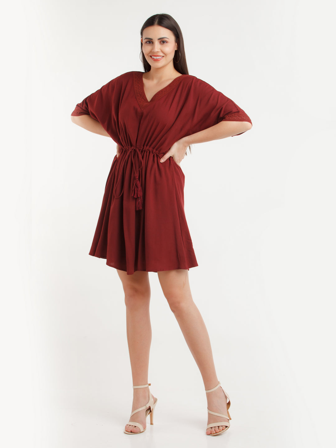 Maroon Solid Mini Dress