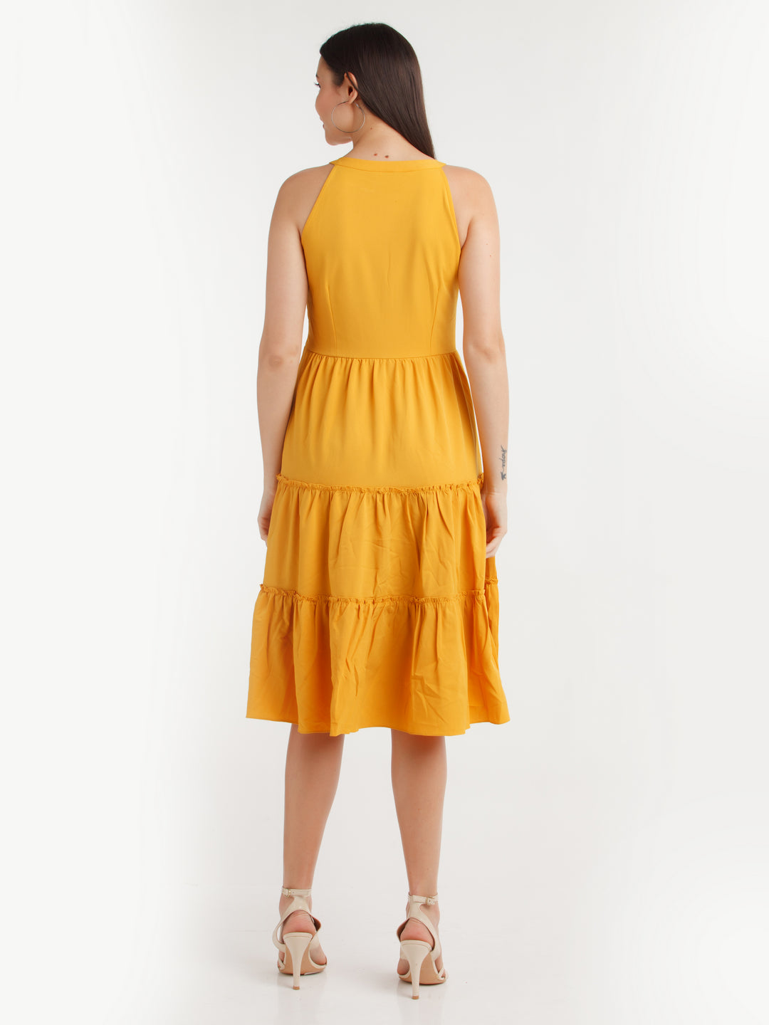 Mustard Solid Midi Dress