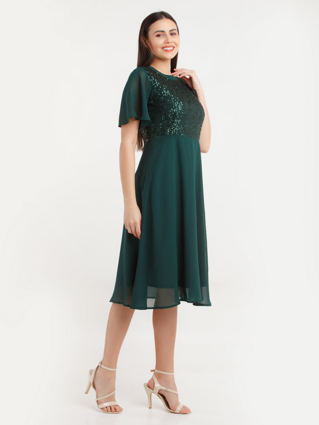 Green Embellished Midi Dress