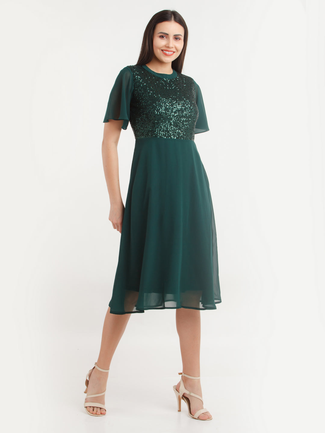 Green Embellished Midi Dress