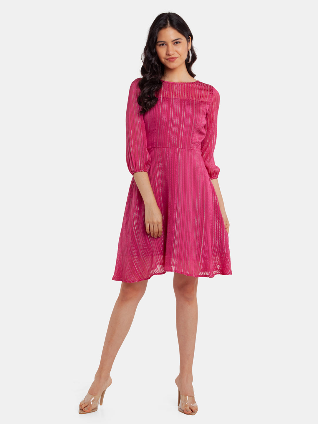 Pink Shimmer Lurex Insert Short Dress