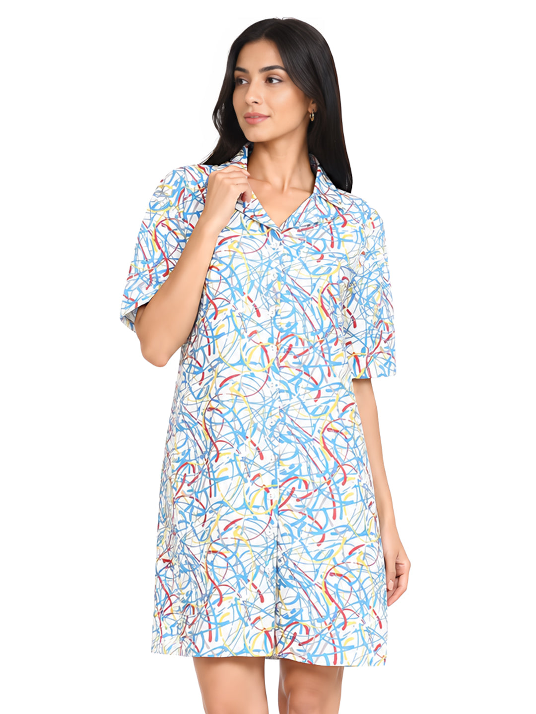 White Abstract Shirt Dress