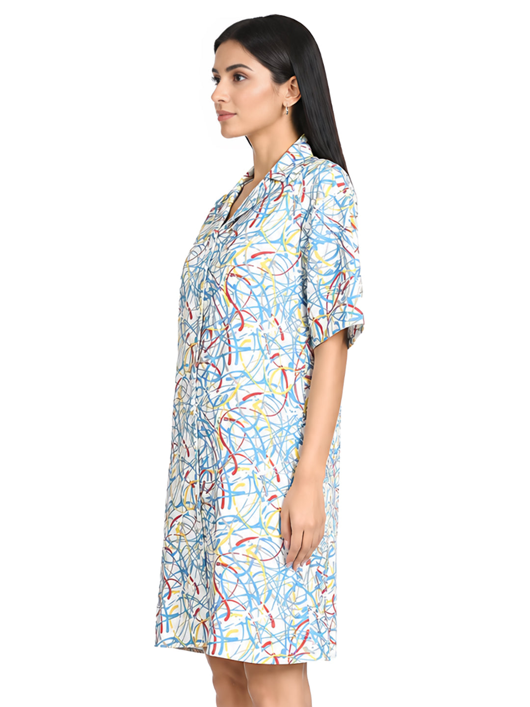 White Abstract Shirt Dress