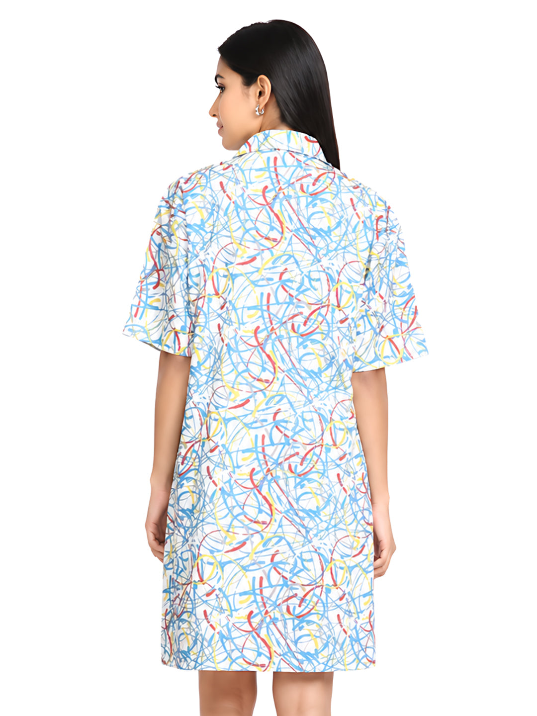 White Abstract Shirt Dress