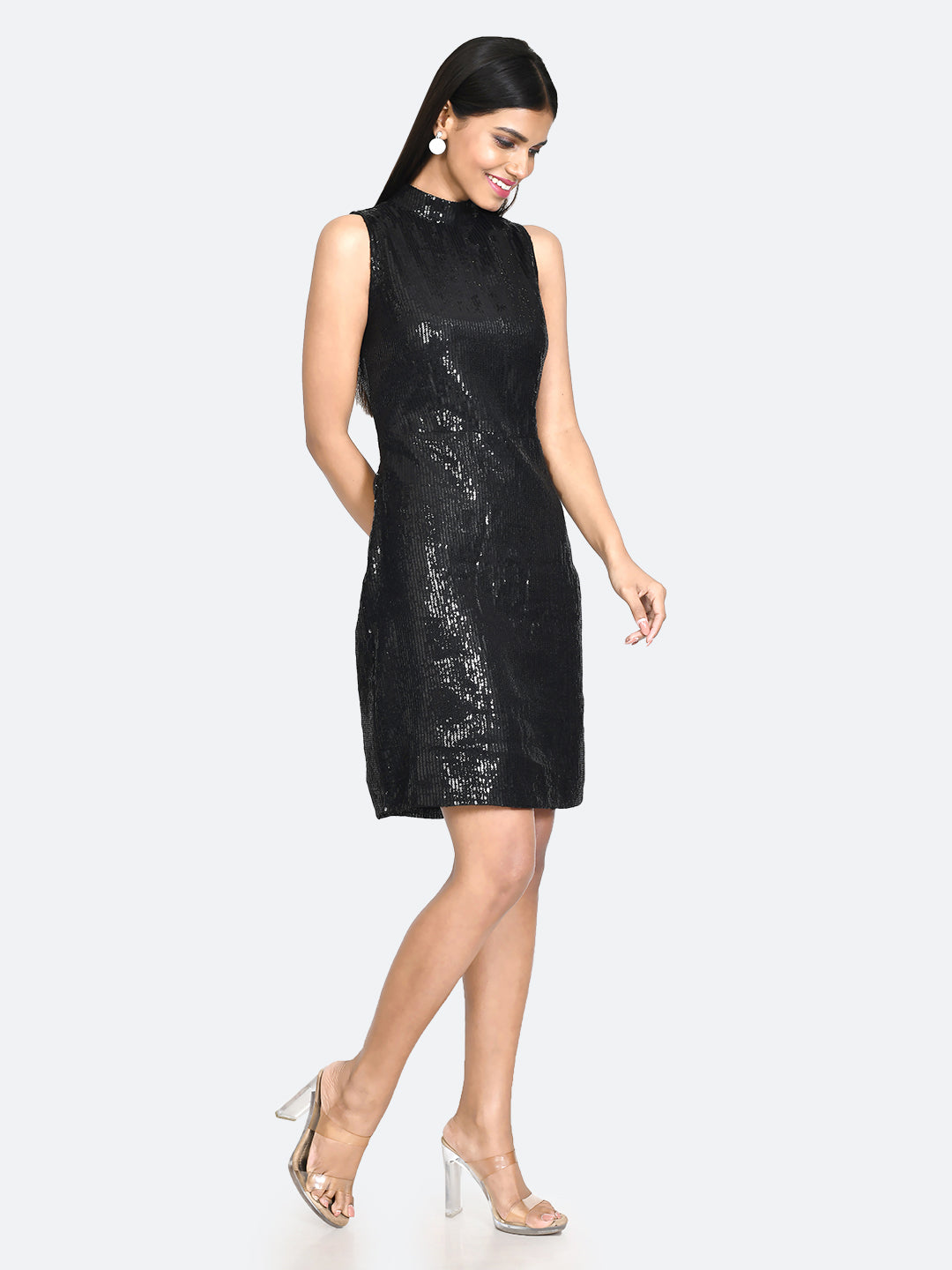 Black Embellished Bodycon Short Dress