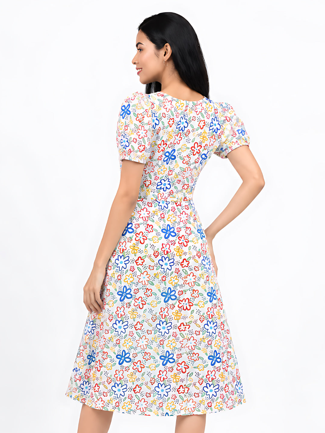 White Quirky Printed Regular Midi Dress