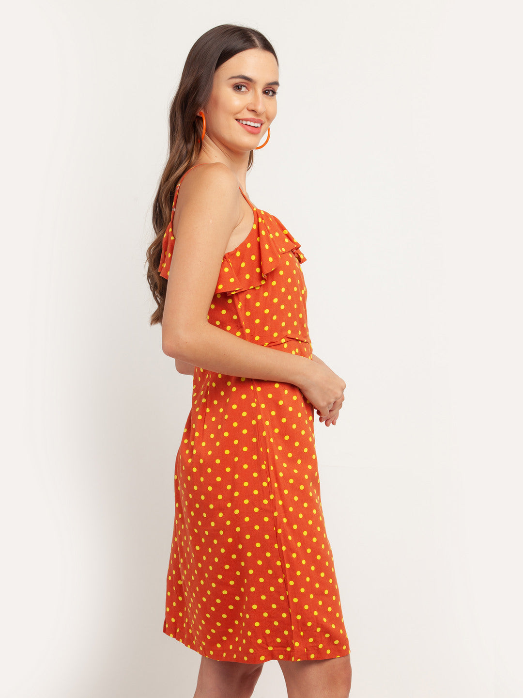 Orange Printed Short Dress