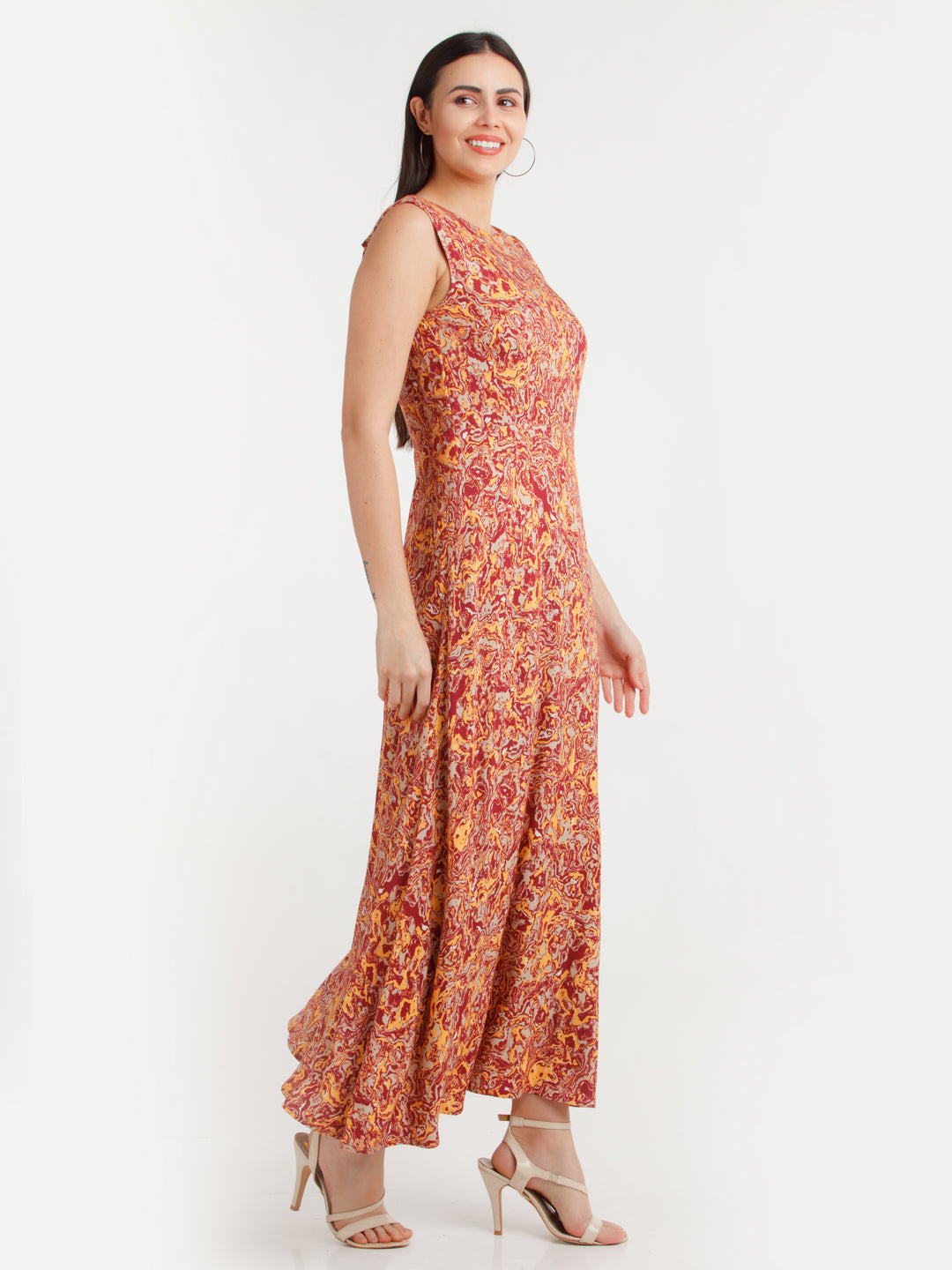 Orange Printed Maxi Dress