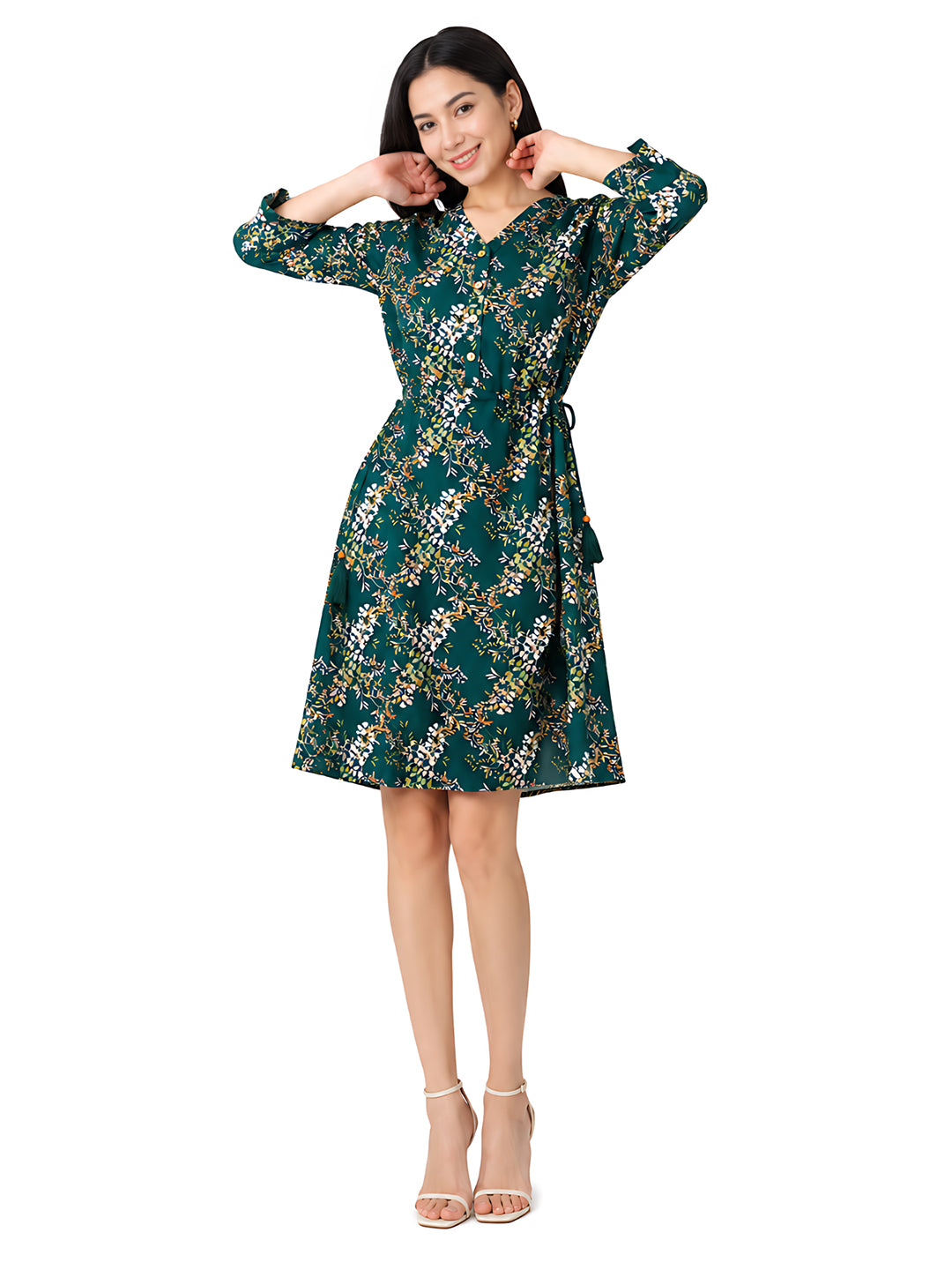 Dark Cedar Printed A-Line Short Dress