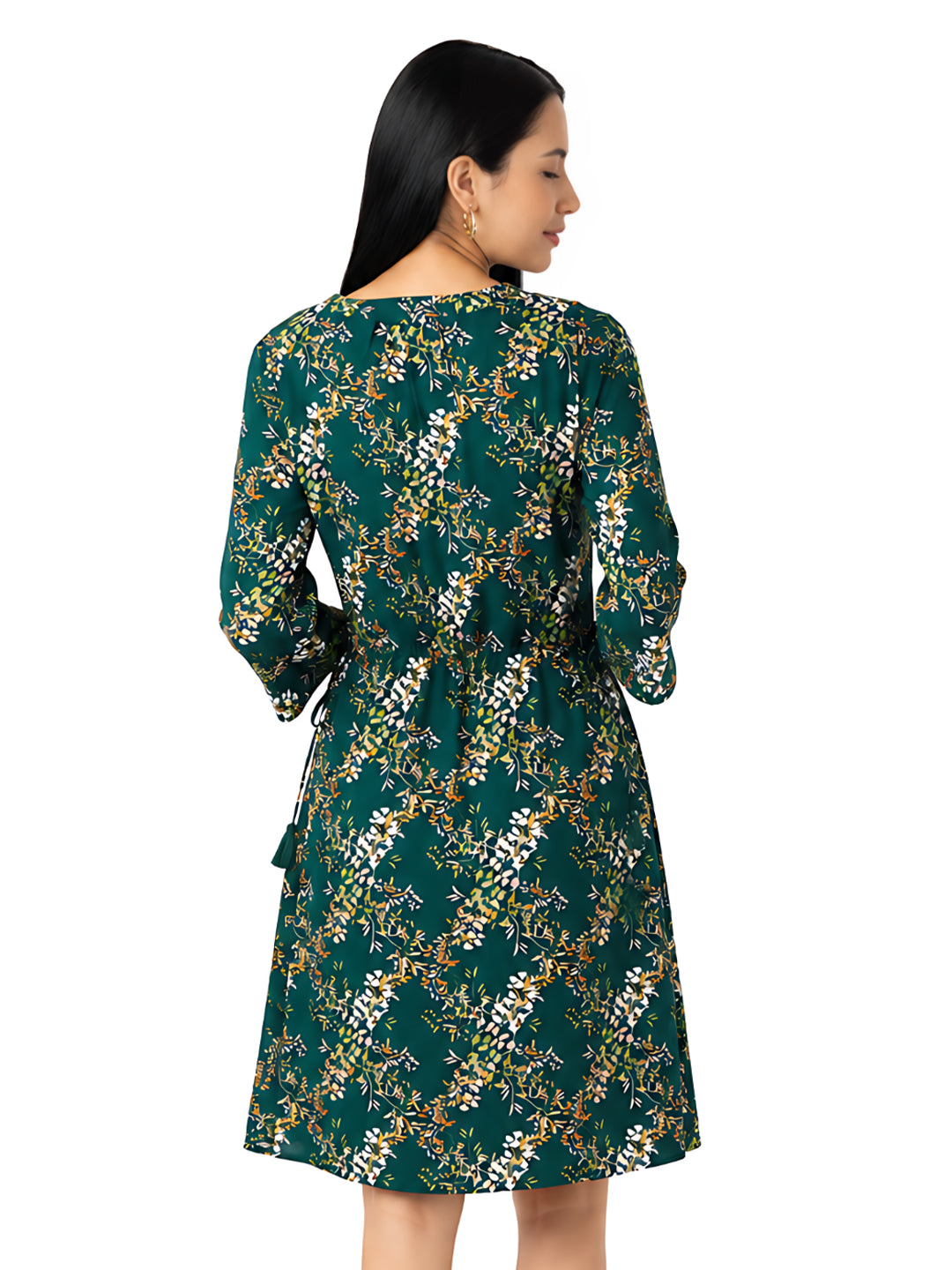 Dark Cedar Printed A-Line Short Dress