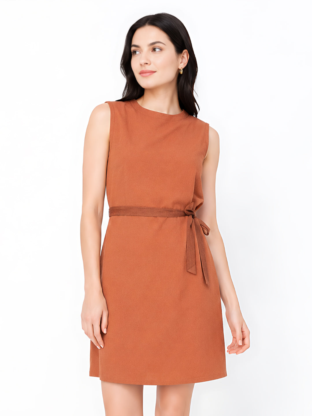 Wine Self Design Flared Short Dress