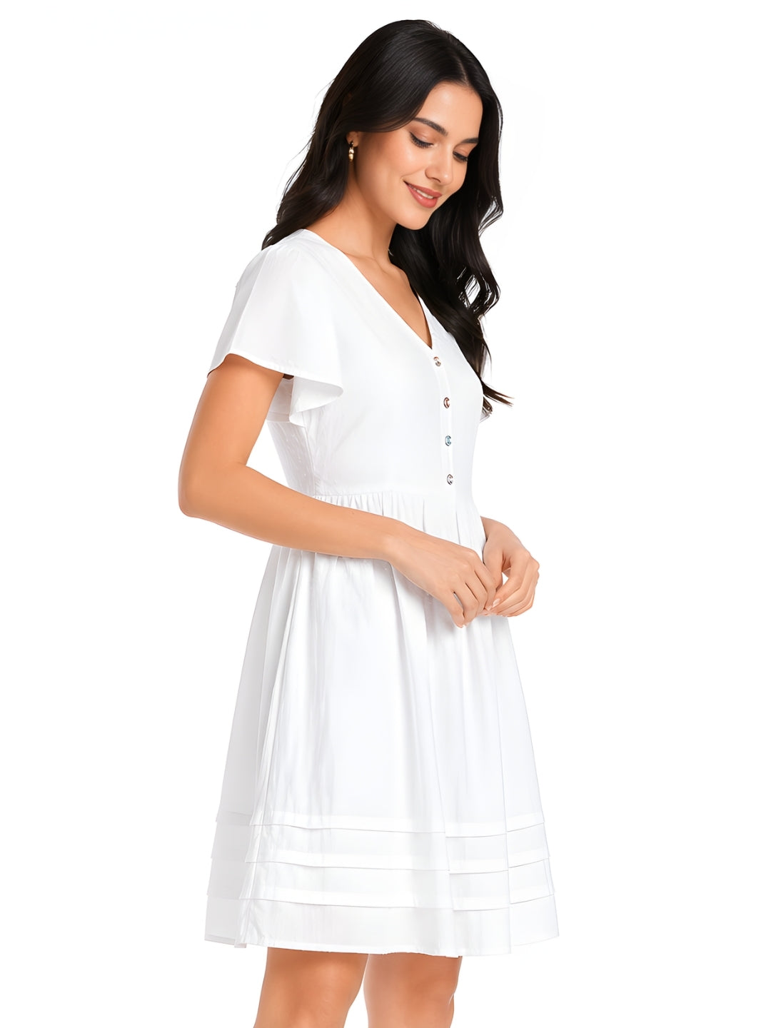 White Self Design Regular Short Dress