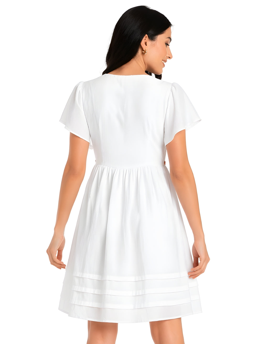White Self Design Regular Short Dress