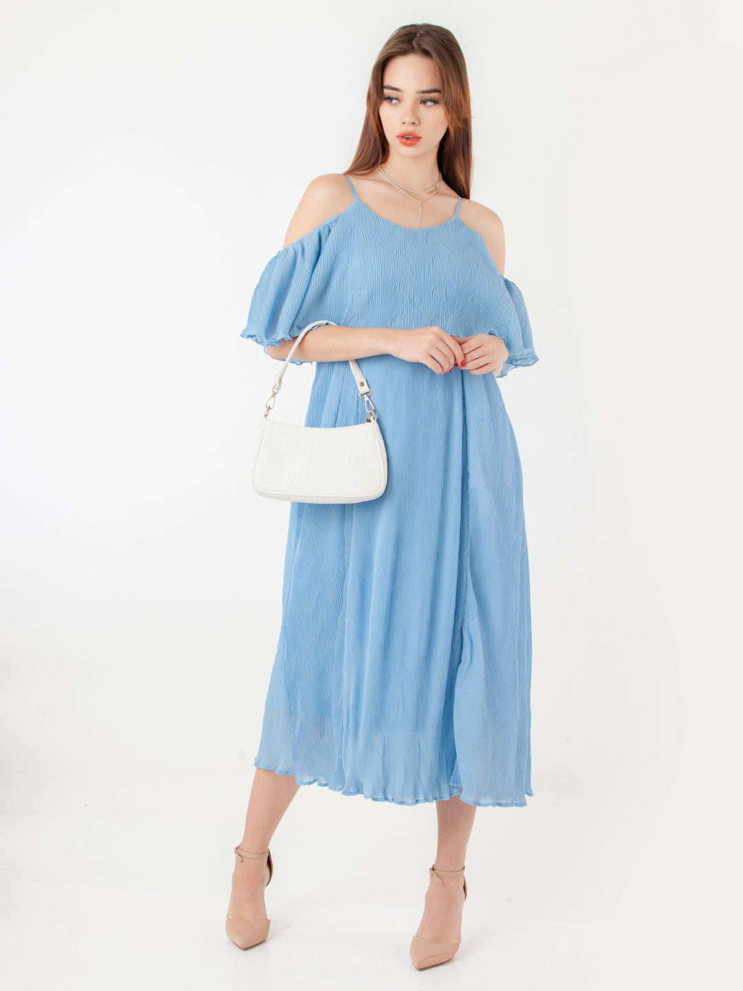 Blue Self Design Regular Maxi Dress