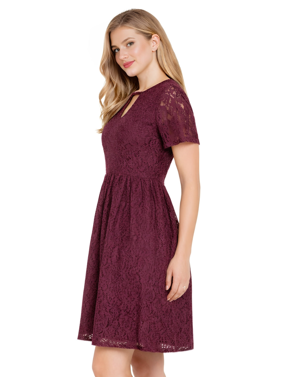 Wine Self Designed Regular Short Dress