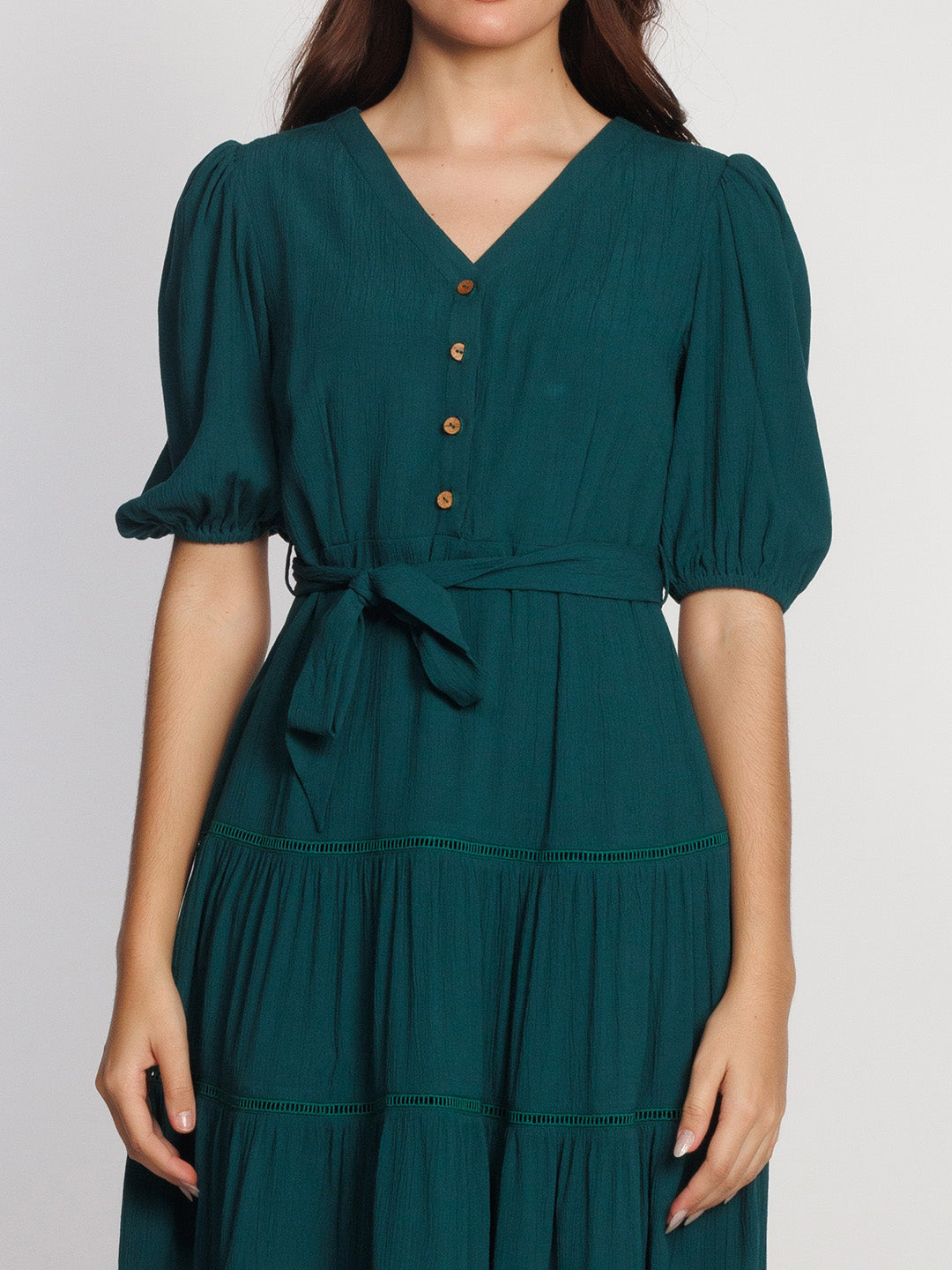 Dark Green Solid Flared Short Dress