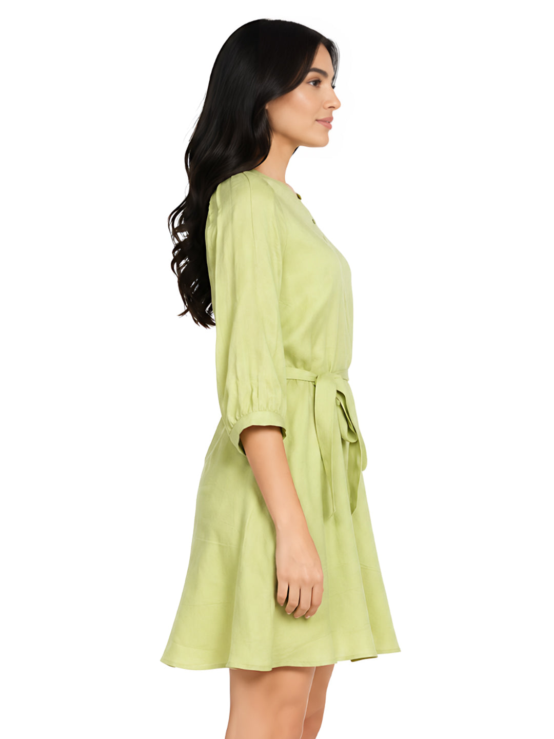 Green Solid Above Knee Dress