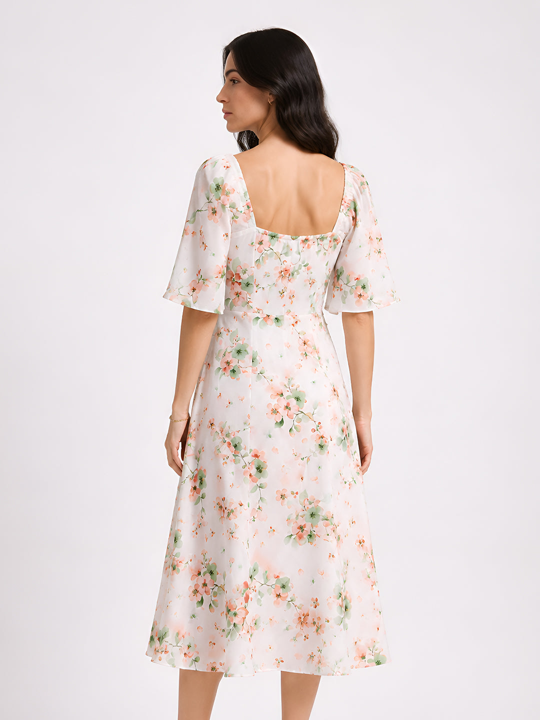 White Printed Half Sleeve Dress