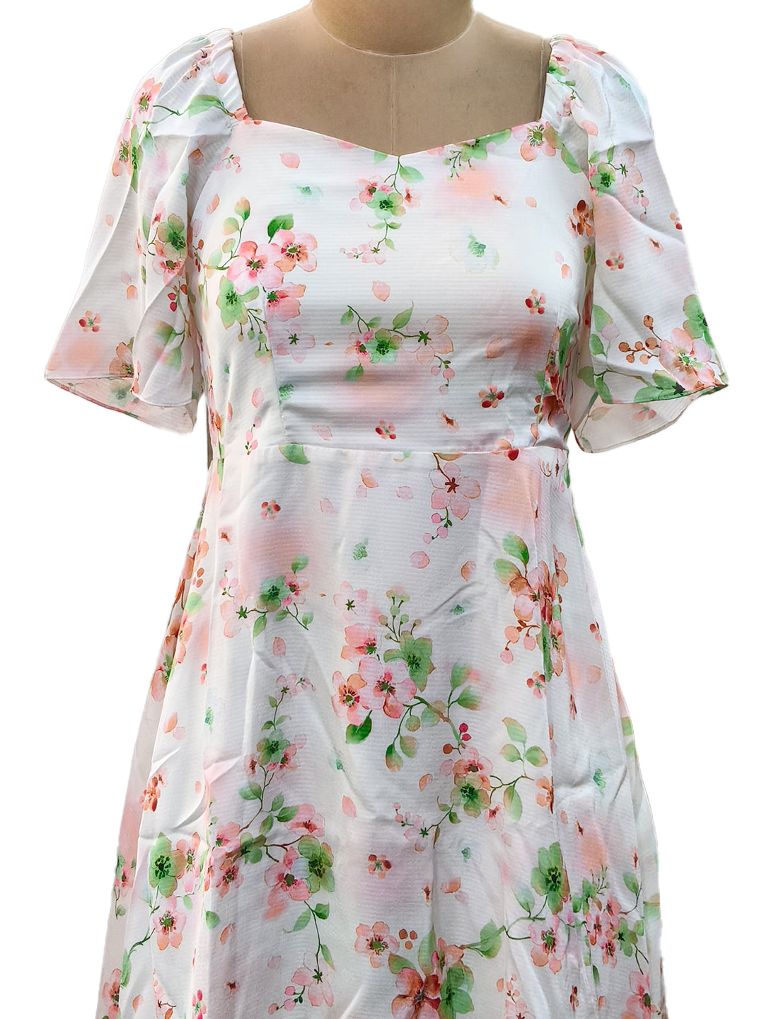 White Printed Half Sleeve Dress
