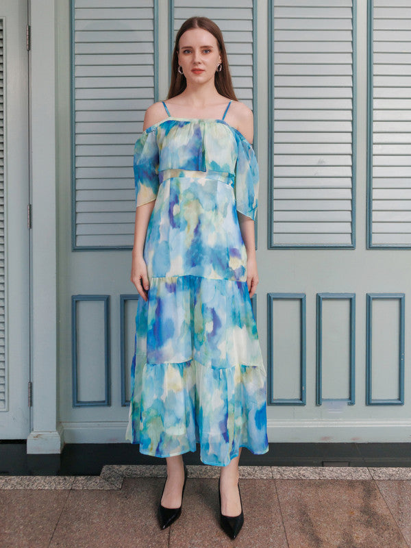 Blue-Abstract-Flared-Maxi-Dress-2