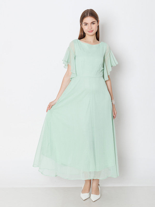 Green Solid A-Line Maxi Dress-1