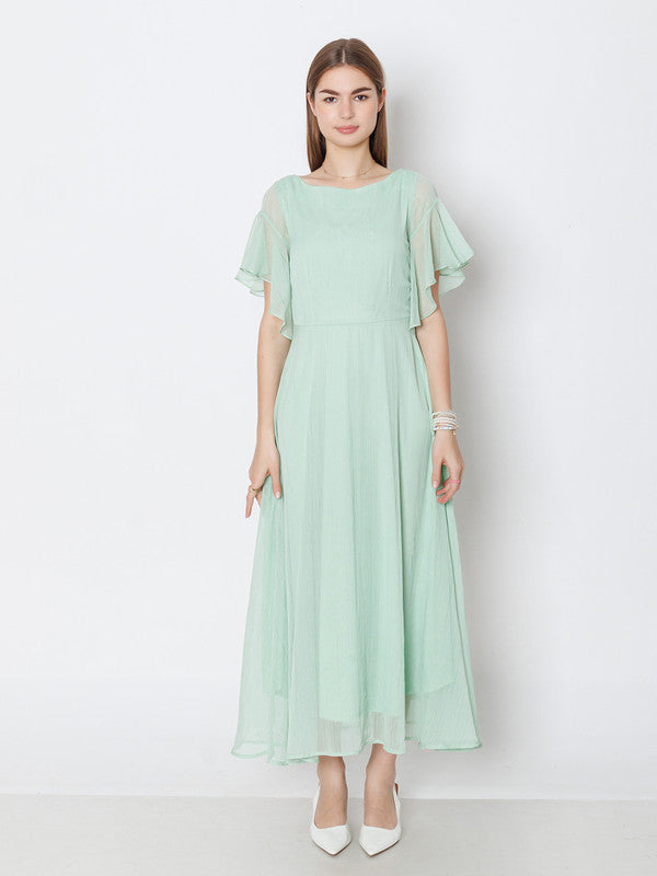 Green Solid A-Line Maxi Dress-2