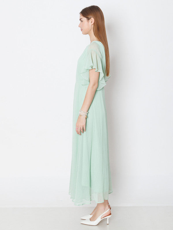 Green Solid A-Line Maxi Dress-3