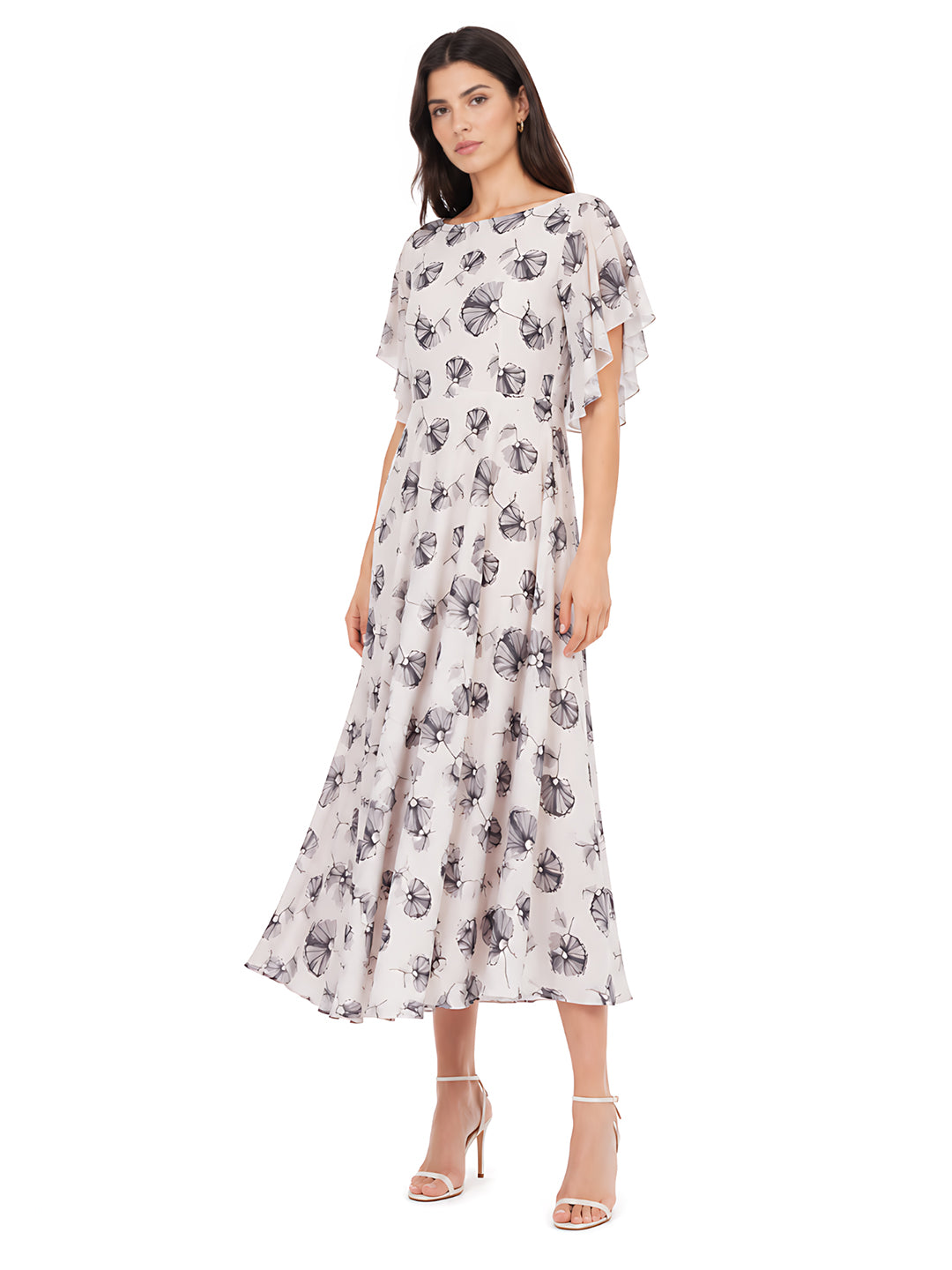 White Printed Flared Maxi Dress