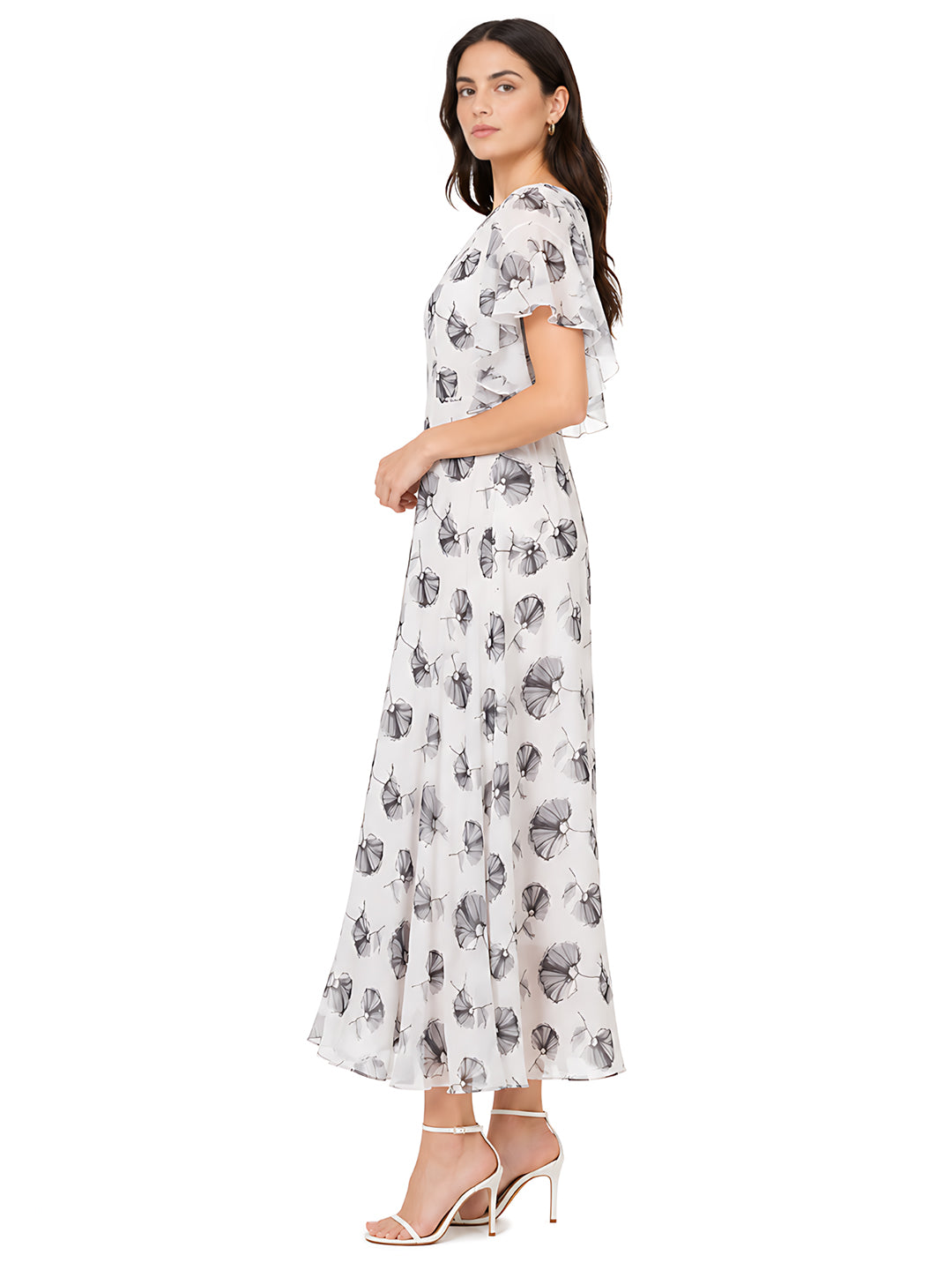 White Printed Flared Maxi Dress