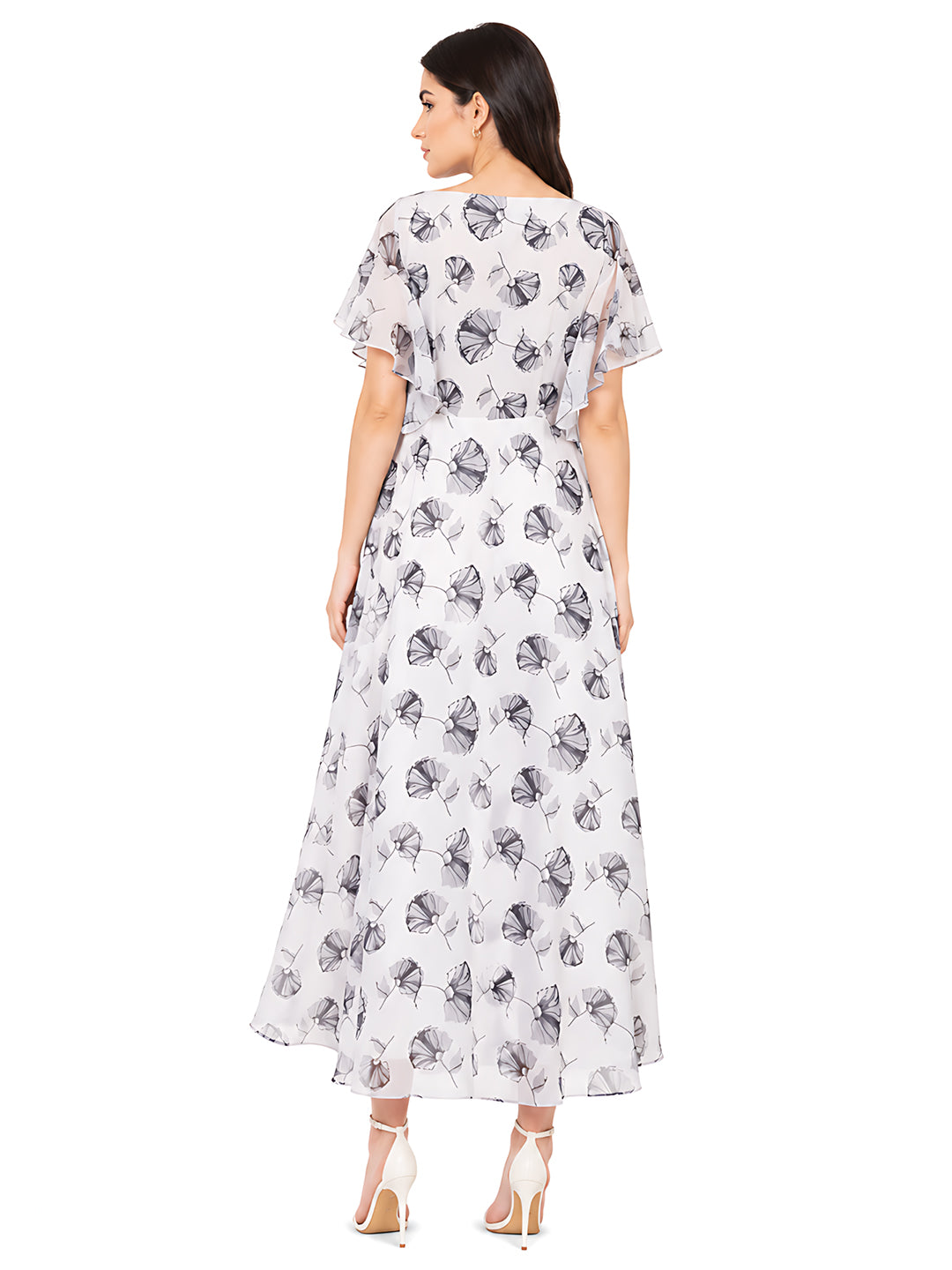 White Printed Flared Maxi Dress