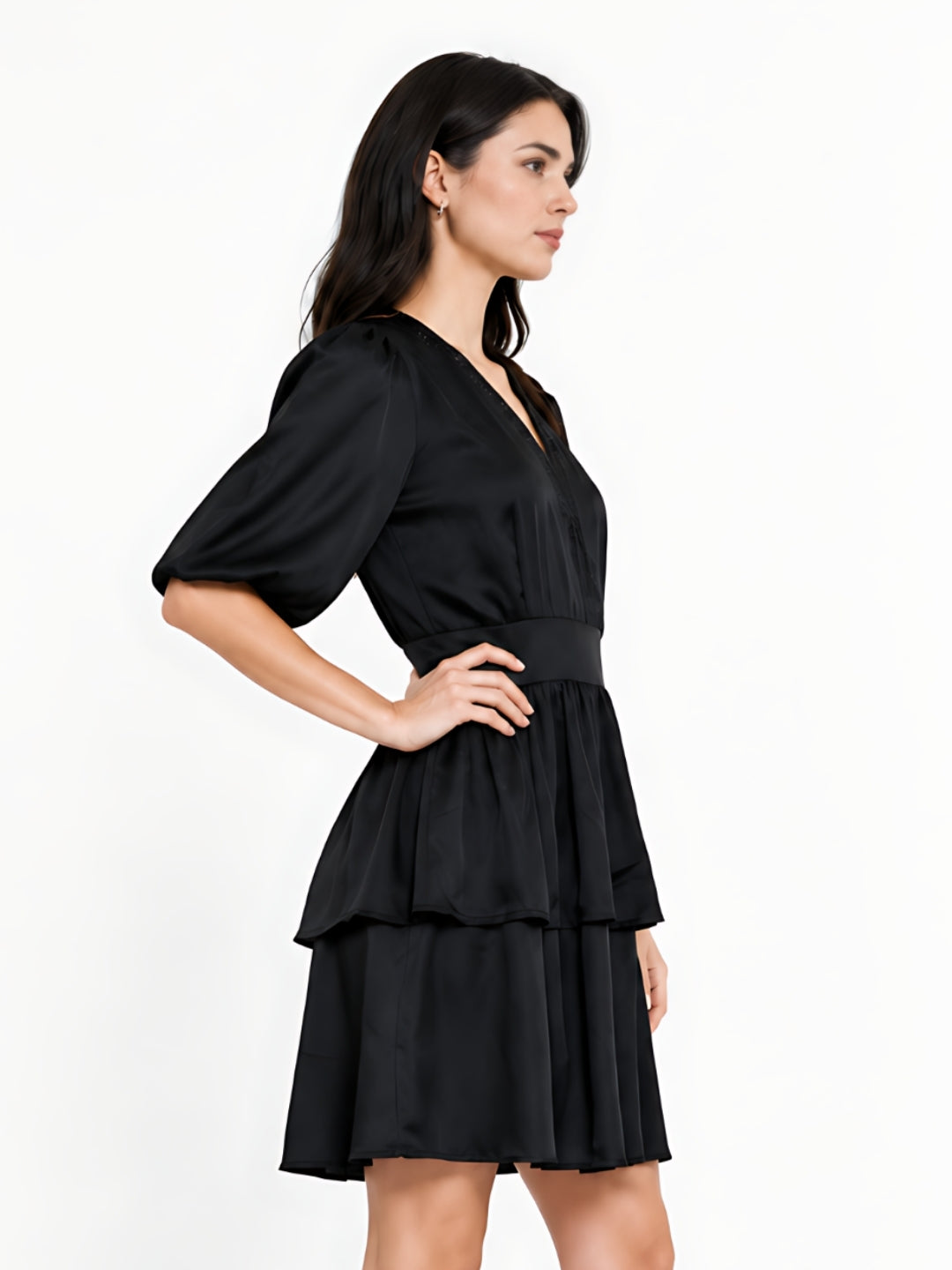Black Solid Layered Short Dress