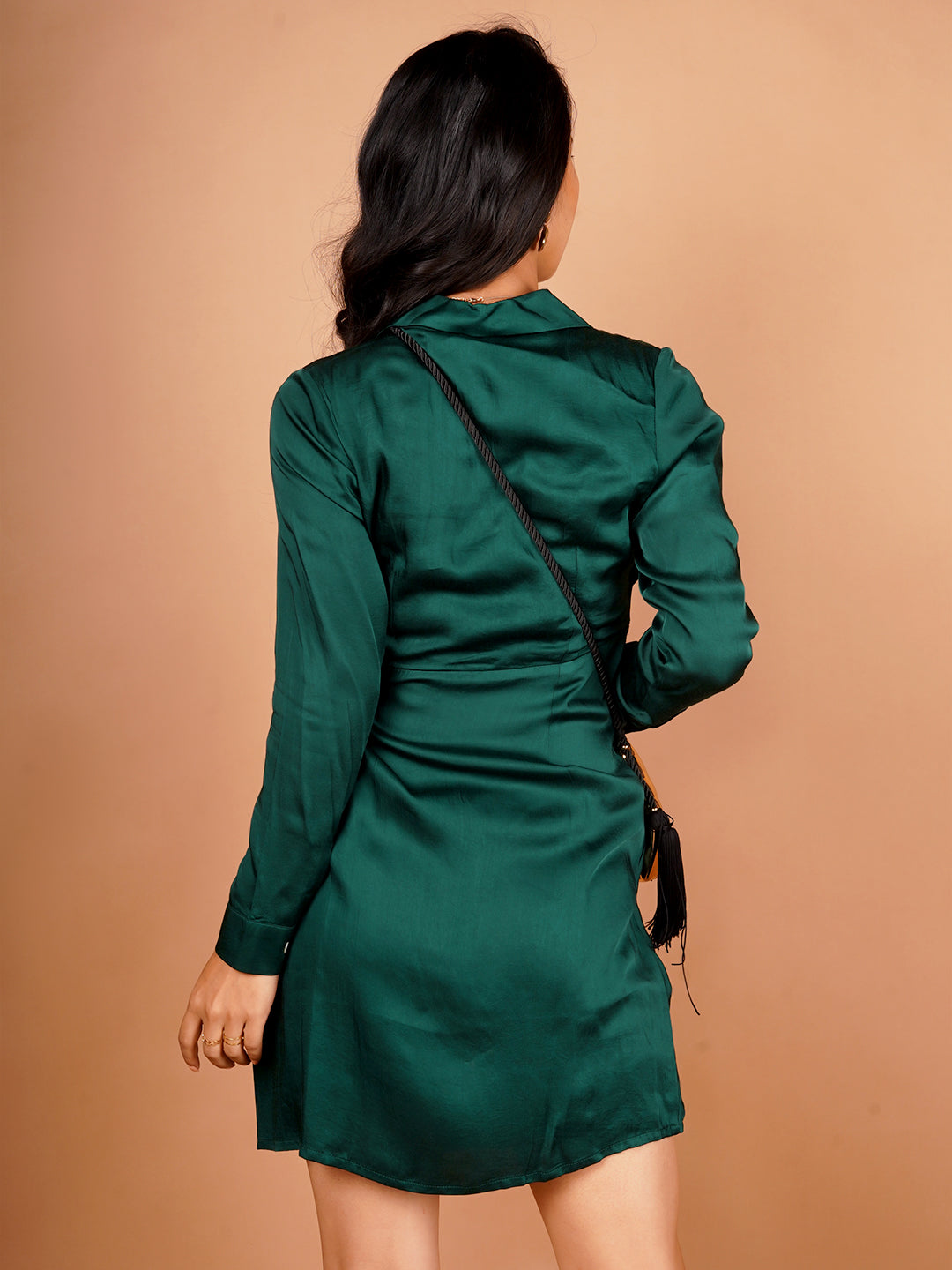 Women's Green Solid Wrap Mini Dress