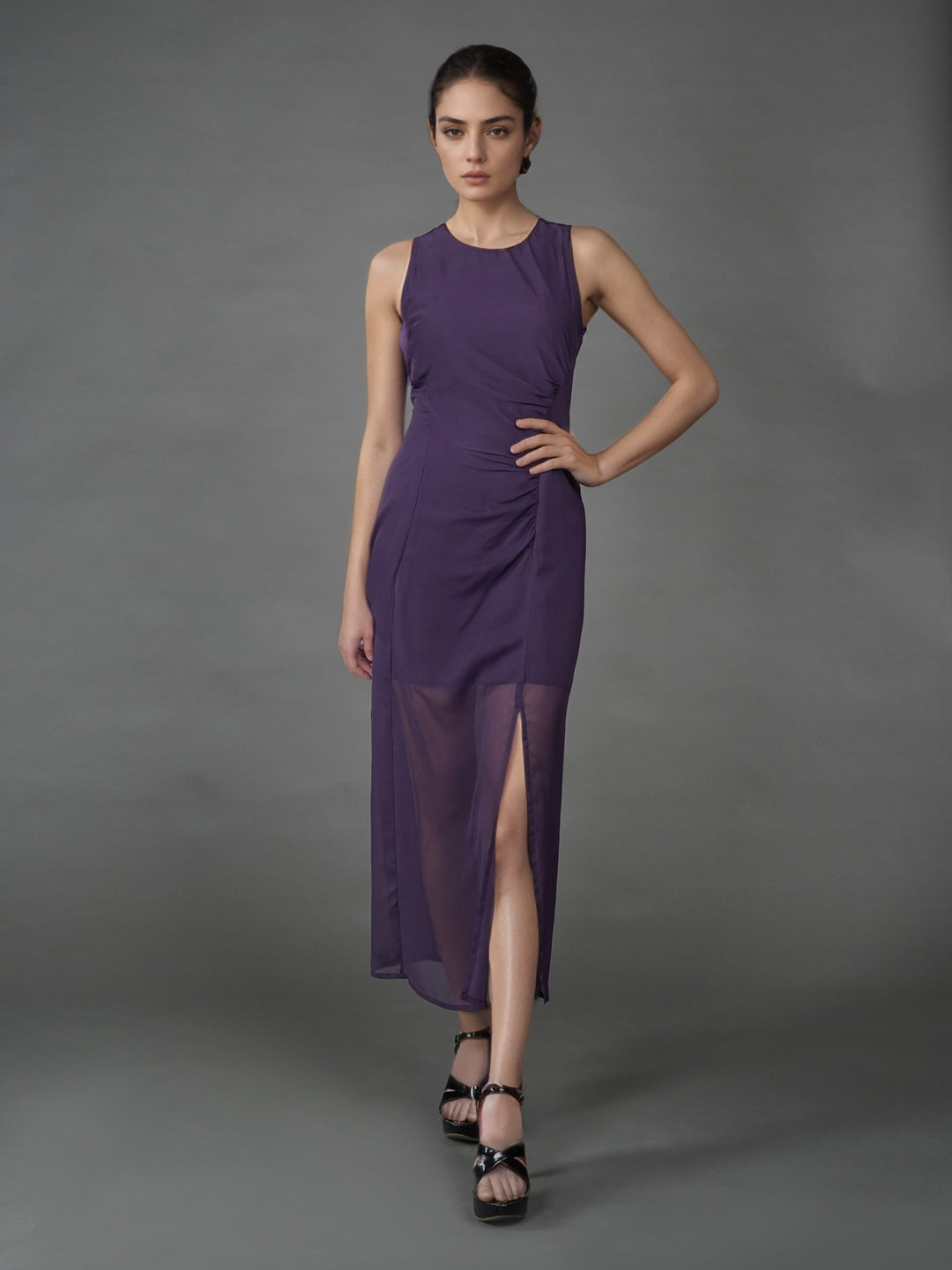 Purple Solid Bodycon Maxi Dress