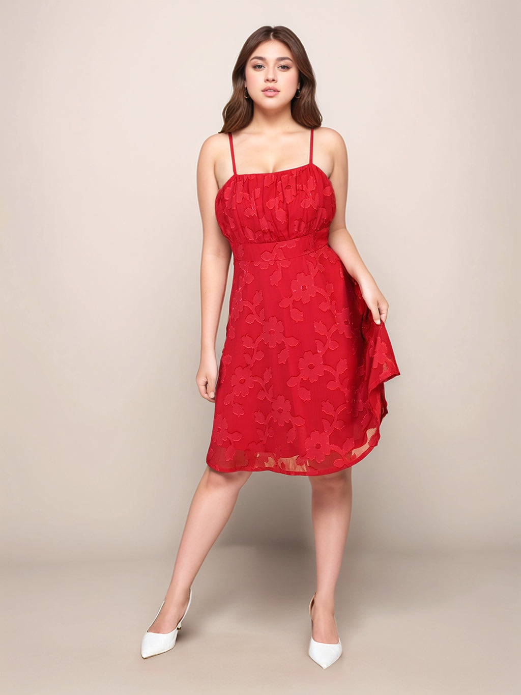 Buy Crimson Red Textured Sleeveless Short Dress