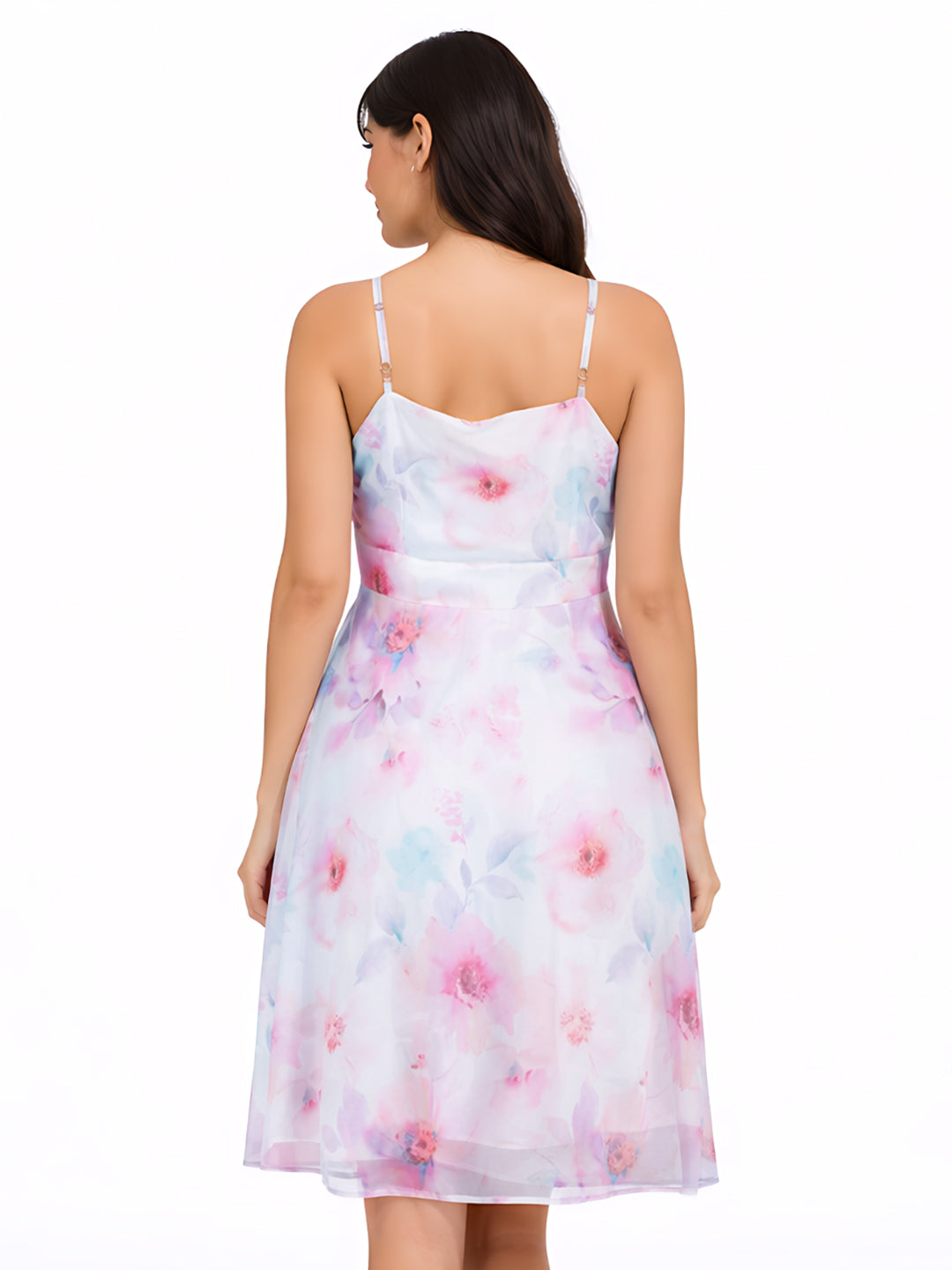 Multi Floral Square Neck Shoulder Straps Short Dress
