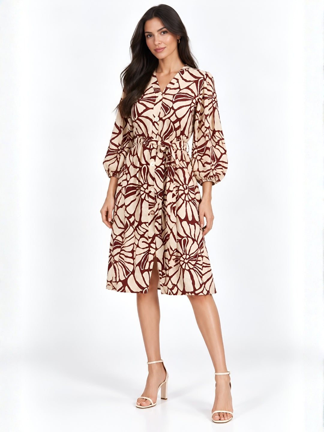 Multi Animal Print 3/4Th Sleeve V-Neck Fit And Flare Short Dress
