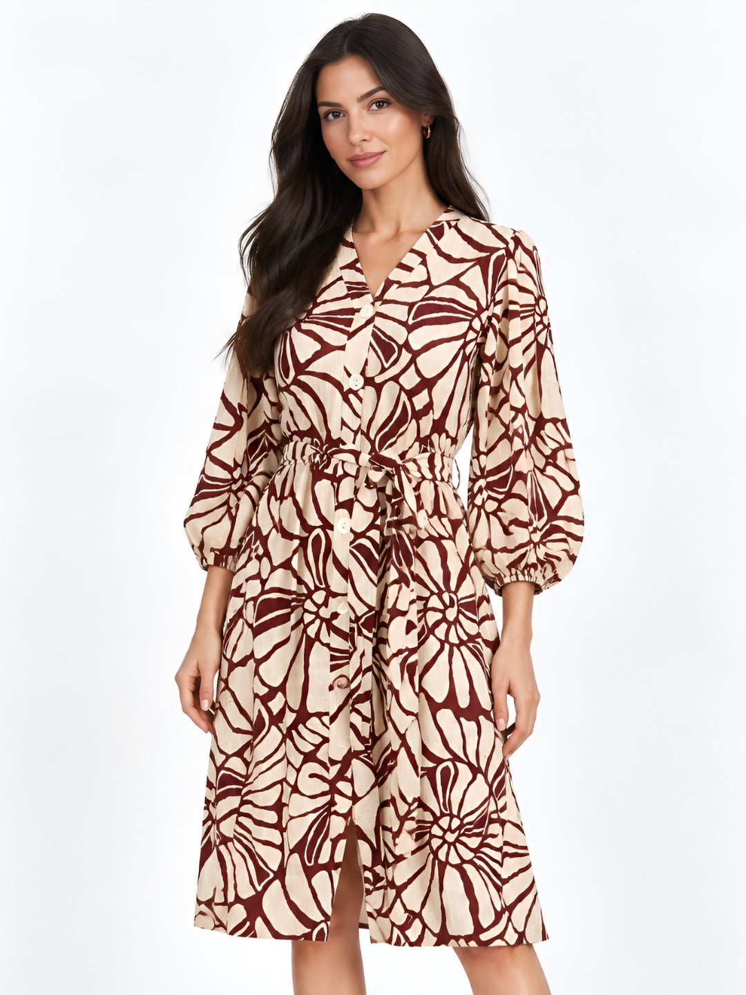 Multi Animal Print 3/4Th Sleeve V-Neck Fit And Flare Short Dress