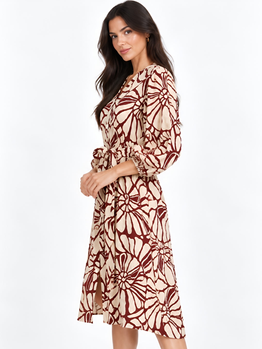 Multi Animal Print 3/4Th Sleeve V-Neck Fit And Flare Short Dress