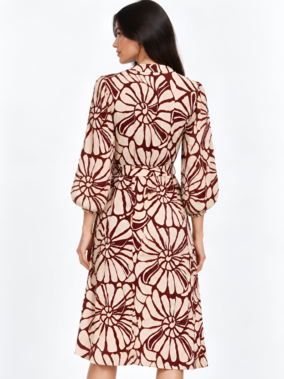 Multi Animal Print 3/4Th Sleeve V-Neck Fit And Flare Short Dress