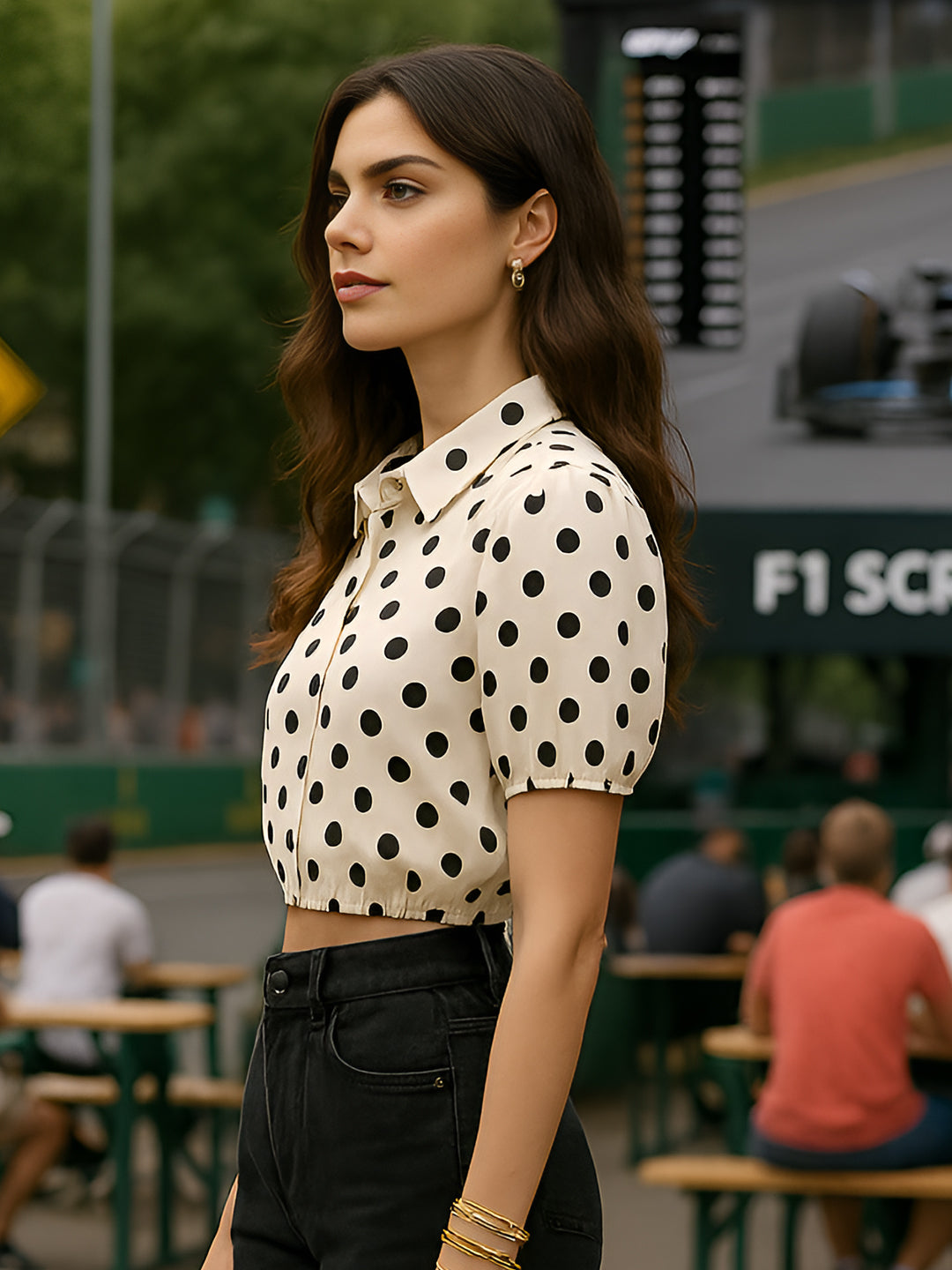 White Polka Dot Short Sleeves Top