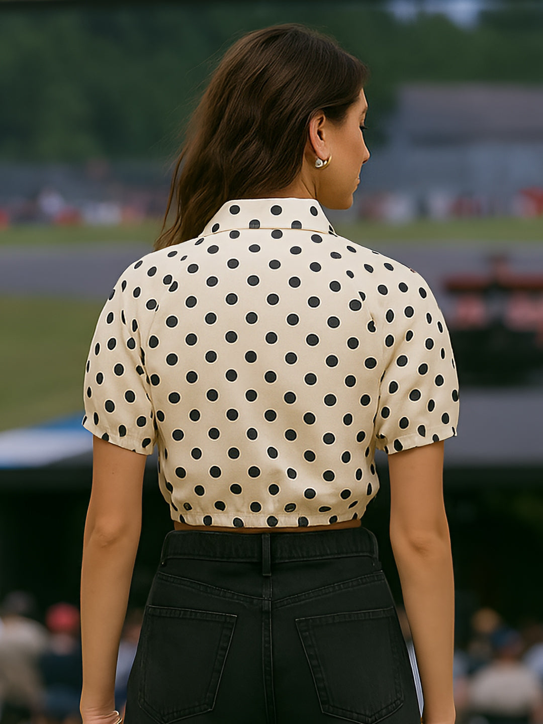 White Polka Dot Short Sleeves Top