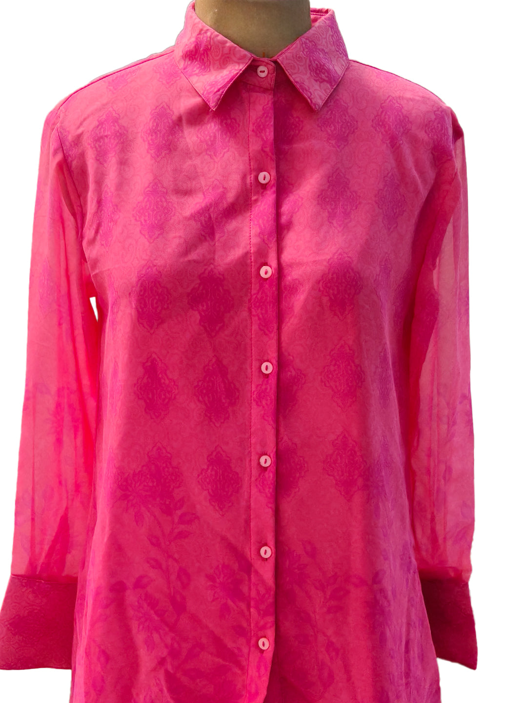 Pink Floral Long Collar Neck Loose Shirts